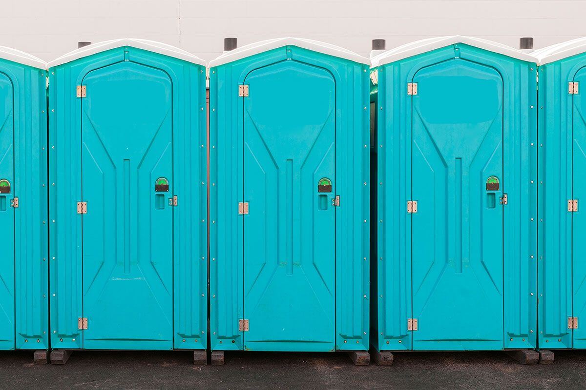 Industrial portable restroom units at a plant in Ventura, California