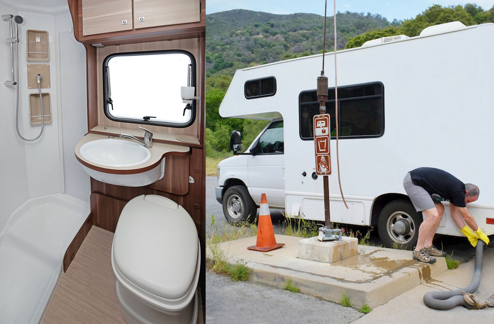 Portable RV/camper toilet and holding tank setup in Ventura, California