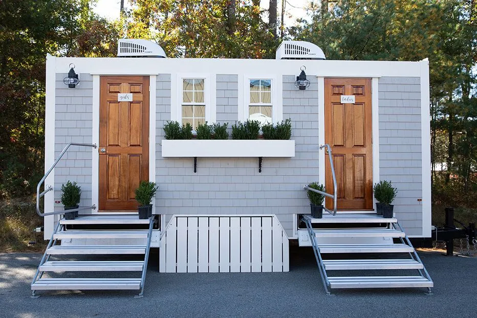 Wedding restroom units discretely staged at a venue in Ventura, California